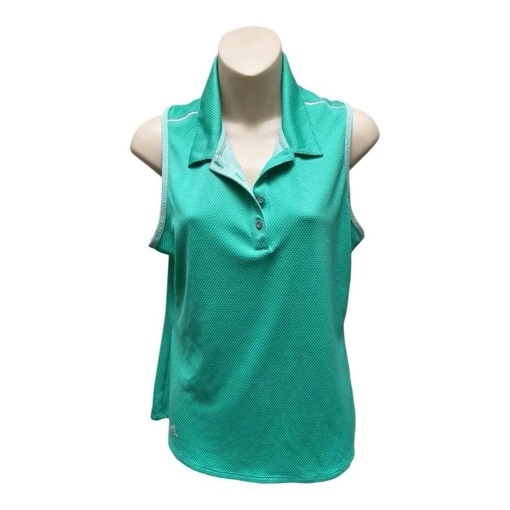 ADIDAS Golf Polo Shirt Size M Sleevesless Stretch Green Tank Top